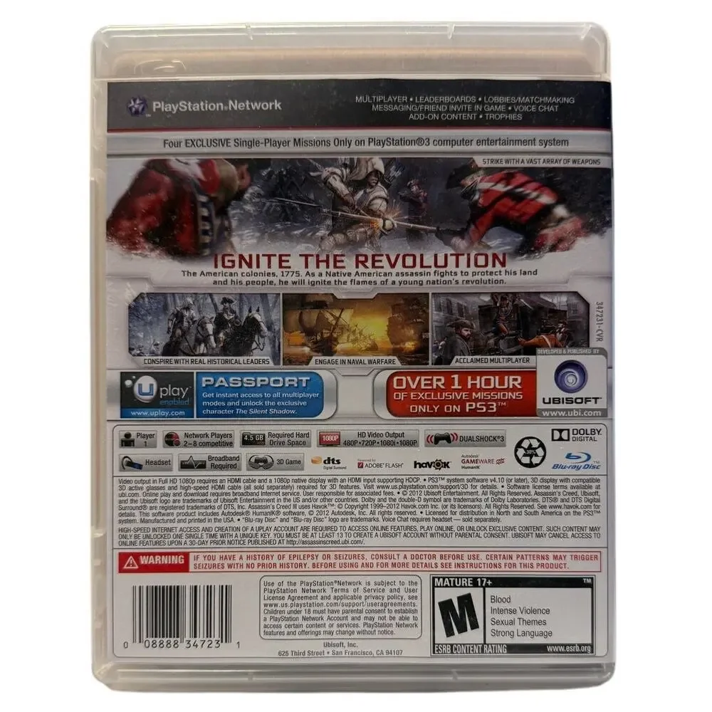 Assassin's Creed III PS3 - 2012 Release - Mint Condition Preowned